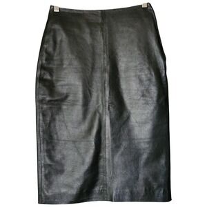 VTG 90s Y2K 100% Leather Pencil Skirt Sz Small W26" Black Whimsigoth Streetwear